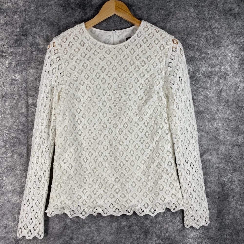 J. McLaughlin shirt size XS white lissa blouse diamond eyelet long sleeve
